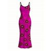 Vintage Couple Outfit Geometric Concentric Circle Print Spaghetti Strap Maxi Bodycon Dress and Shirt Set - Rouge Rose S | US 4