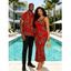 Vintage Couple Outfit Geometric Concentric Circle Print Spaghetti Strap Maxi Bodycon Dress and Shirt Set - Rouge Rose S | US 4