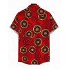 Vintage Couple Outfit Geometric Concentric Circle Print Spaghetti Strap Maxi Bodycon Dress and Shirt Set - Rouge Cerise S | US 4