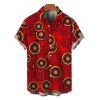 Vintage Couple Outfit Geometric Concentric Circle Print Spaghetti Strap Maxi Bodycon Dress and Shirt Set - Rouge Cerise S | US 4