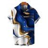 Men's Vacation Shirt Gold Fluid Abstract Marble Print Button Up Shirt - Bleu Marine 5XL