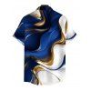Men's Vacation Shirt Gold Fluid Abstract Marble Print Button Up Shirt - Bleu Marine 5XL