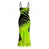 Vacation Dress Neon Contrast Color Liquid Flow Wave Print Spaghetti Strap Bodycon Maxi Dress - Vert Jaune XXL | US 14