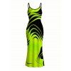 Vacation Dress Neon Contrast Color Liquid Flow Wave Print Spaghetti Strap Bodycon Maxi Dress - Vert Jaune XXL | US 14