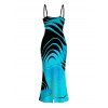 Vacation Dress Neon Contrast Color Liquid Flow Wave Print Spaghetti Strap Bodycon Maxi Dress - Bleu Toile de Jean XXL | US 14
