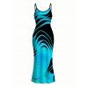 Vacation Dress Neon Contrast Color Liquid Flow Wave Print Spaghetti Strap Bodycon Maxi Dress - Bleu Toile de Jean XXL | US 14