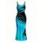 Vacation Dress Neon Contrast Color Liquid Flow Wave Print Spaghetti Strap Bodycon Maxi Dress - Bleu Toile de Jean XXL | US 14