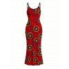 Vintage Dress Geometric Concentric Circle Print Spaghetti Strap Maxi Bodycon Dress - Rouge Cerise S | US 4