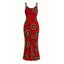 Vintage Dress Geometric Concentric Circle Print Spaghetti Strap Maxi Bodycon Dress - Rouge Rose XXL | US 14
