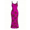Vintage Dress Geometric Concentric Circle Print Spaghetti Strap Maxi Bodycon Dress - Rouge Rose XXL | US 14