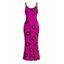 Vintage Dress Geometric Concentric Circle Print Spaghetti Strap Maxi Bodycon Dress - Rouge Rose XXL | US 14
