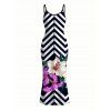 Vacation Dress Zig Zag Lily Floral Print Spaghetti Strap Maxi Bodycon Dress - multicolor A XXL | US 14