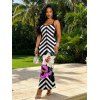 Vacation Dress Zig Zag Lily Floral Print Spaghetti Strap Maxi Bodycon Dress - multicolor A XXL | US 14