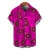 Men's Vintage Shirt Geometric Concentric Circle Print Button Up Shirt - Rouge Rose 5XL