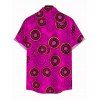 Men's Vintage Shirt Geometric Concentric Circle Print Button Up Shirt - Rouge Rose 5XL