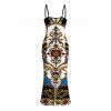 Vacation Dress Vintage Baroque Floral Print Spaghetti Strap Maxi Bodycon Dress - multicolor A XXL | US 14