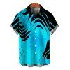 Men's Vacation Shirt Neon Contrast Color Liquid Flow Wave Print Button Up Shirt - Bleu Toile de Jean 5XL