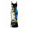 Vacation Gothic Dress Skulls Butterfly Pattern Spaghetti Strap Bodycon Maxi Dress - Bleu XXL | US 14