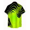 Men's Vacation Shirt Neon Contrast Color Liquid Flow Wave Print Button Up Shirt - Vert Jaune 5XL