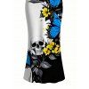 Vacation Gothic Dress Skulls Butterfly Pattern Spaghetti Strap Bodycon Maxi Dress - Bleu XXL | US 14