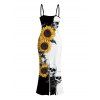 Vacation Gothic Dress Contrast Color Sunflower Skulls Pattern Spaghetti Strap Bodycon Maxi Dress - Noir XXL | US 14