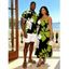 Hawaiian Vacation Couple Outfit Bicolor Hibiscus Floral Print Pocket Spaghetti Strap Dress and Shirt Set - Rose Vif S | US 4
