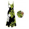 Hawaiian Vacation Couple Outfit Bicolor Hibiscus Floral Print Pocket Spaghetti Strap Dress and Shirt Set - Vert S | US 4