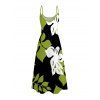 Hawaiian Vacation Couple Outfit Bicolor Hibiscus Floral Print Pocket Spaghetti Strap Dress and Shirt Set - Vert S | US 4