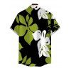 Hawaiian Vacation Couple Outfit Bicolor Hibiscus Floral Print Pocket Spaghetti Strap Dress and Shirt Set - Vert S | US 4