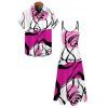 Hawaiian Vacation Couple Outfit Colorblock Abstract Line Print Pocket Spaghetti Strap Dress and Shirt Set - Rose Vif S | US 4