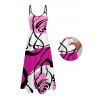 Hawaiian Vacation Couple Outfit Colorblock Abstract Line Print Pocket Spaghetti Strap Dress and Shirt Set - Rose Vif S | US 4