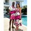 Hawaiian Vacation Couple Outfit Colorblock Abstract Line Print Pocket Spaghetti Strap Dress and Shirt Set - Rose Vif S | US 4