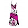 Hawaiian Vacation Couple Outfit Colorblock Abstract Line Print Pocket Spaghetti Strap Dress and Shirt Set - Rose Vif S | US 4