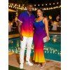 Hawaiian Vacation Couple Outfit Ombre Print Spaghetti Strap Bodycon Dress and Shirt Set - multicolor S | US 4