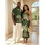 Hawaiian Vacation Couple Outfit Tropical Palm Tree Print Spaghetti Strap Bodycon Dress and Shirt Set - Vert Armée S | US 4