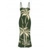 Hawaiian Vacation Couple Outfit Tropical Palm Tree Print Spaghetti Strap Bodycon Dress and Shirt Set - Vert Armée S | US 4