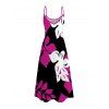 Hawaiian Vacation Dress Bicolor Hibiscus Floral Print Pocket Spaghetti Strap Dress - Rose Vif XXXXXL | US 20