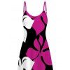 Hawaiian Vacation Dress Bicolor Hibiscus Floral Print Pocket Spaghetti Strap Dress - Rose Vif XXXXXL | US 20