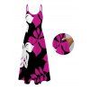 Hawaiian Vacation Dress Bicolor Hibiscus Floral Print Pocket Spaghetti Strap Dress - Rose Vif XXXXXL | US 20