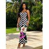 Vacation Couple Outfit Zig Zag Lily Floral Print Spaghetti Strap Maxi Bodycon Dress and Shirt Set - multicolor A S | US 4