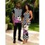 Vacation Couple Outfit Zig Zag Lily Floral Print Spaghetti Strap Maxi Bodycon Dress and Shirt Set - multicolor A S | US 4