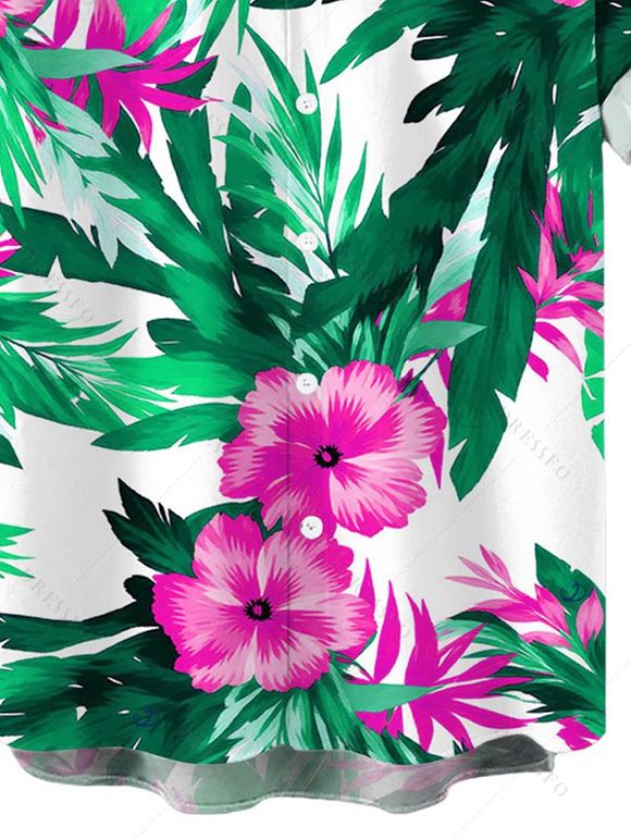Men's Hawaiian Vacation Shirt Hibiscus Floral Tropical Leaf Print Button Up Shirt - Vert L