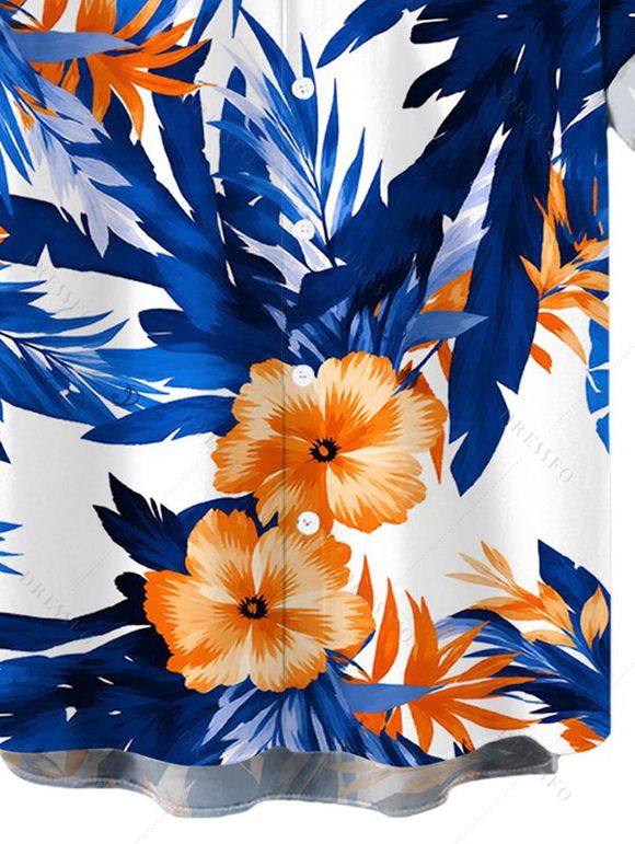 Men's Hawaiian Vacation Shirt Hibiscus Floral Tropical Leaf Print Button Up Shirt - Bleu de Minuit 5XL
