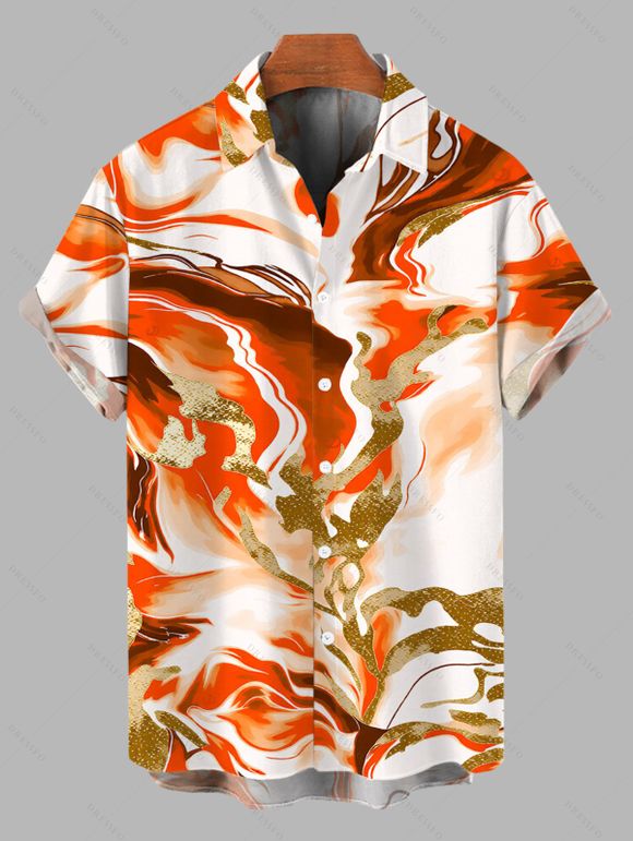 Vacation Couple Outfit Marble Fluid Swirl Tie Dye Print Bodycon Mermaid Maxi Dress and Shirt Set - Orange S | US 4