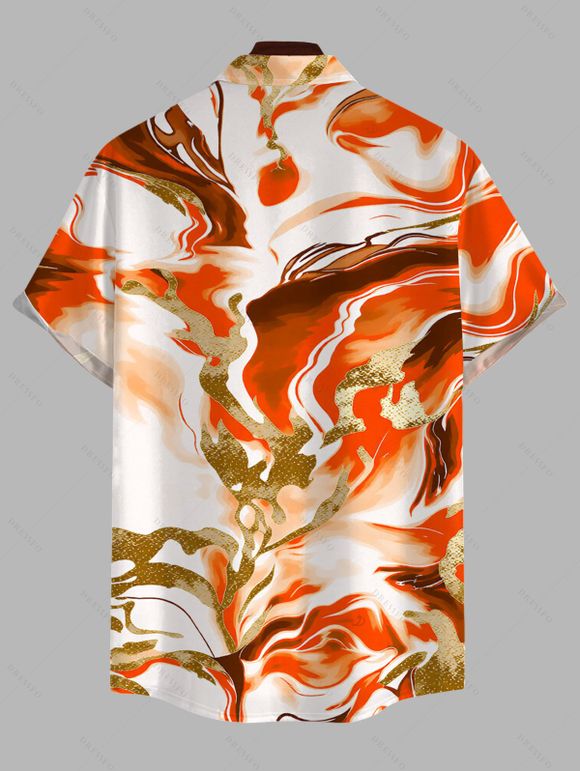Vacation Couple Outfit Marble Fluid Swirl Tie Dye Print Bodycon Mermaid Maxi Dress and Shirt Set - Orange S | US 4