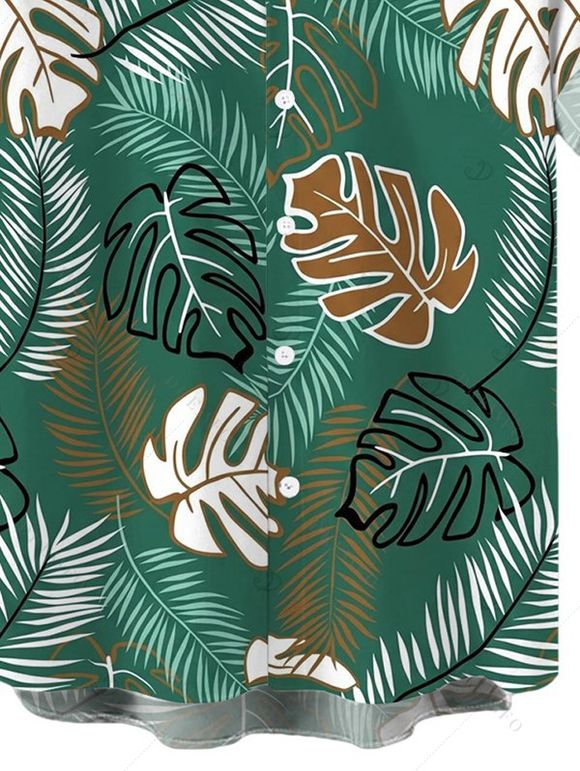 Men's Hawaiian Vacation Shirt Tropical Monstera Leaf Print Button Up Shirt - PLANT GREEN 5XL