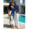 Vacation Couple Outfit Gold Fluid Abstract Marble Print Spaghetti Strap Maxi Bodycon Dress and Shirt Set - Bleu Marine S | US 4
