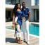Vacation Couple Outfit Gold Fluid Abstract Marble Print Spaghetti Strap Maxi Bodycon Dress and Shirt Set - Bleu Marine S | US 4