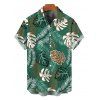 Men's Hawaiian Vacation Shirt Tropical Monstera Leaf Print Button Up Shirt - PLANT GREEN M