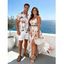 Vacation Couple Outfit Watercolor Flower Leaf Print Lace Hollow Out Spaghetti Strap Slit Dress and Shirt Set - Rose clair S | US 4
